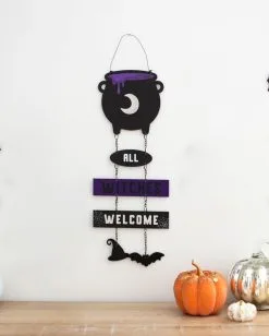 All Witches Welcome Mit Hexenkessel 30cm -Spuk Dekor Geschaft all witches welcome hexenkessel haengeschild 30cm halloween horror und hexen dekoration witchy halloween decoration 53409 3