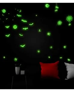 Leuchtende "Fledermäuse & Spinnen" Halloween Sticker -Spuk Dekor Geschaft leuchtende halloween sticker fledermaeuse und spinnen glow in the dark halloween sticker bats and spiders 51726 03