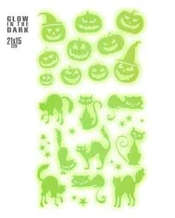 Leuchtende "Kürbisse & Katzen" Halloween Sticker -Spuk Dekor Geschaft leuchtende halloween sticker kuerbisse und katzen glow in the dark halloween sticker pumpkin and cats 51727 02