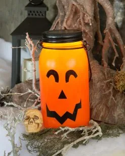 Beleuchtete Kürbis Laterne Aus Glas -Spuk Dekor Geschaft leuchtende kuerbis glas laterne glowing pumpkin glass lantern halloween kuerbis deko 52602 3