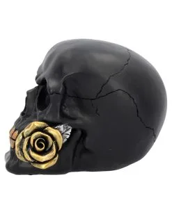 Schwarzer Totenschädel Mit Goldener Rose 15cm -Spuk Dekor Geschaft schwarzer totenkopf mit goldener rose black skull with golden rose gothic deko gothic totenkopf 54621 03