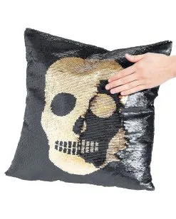 Totenschädel Wendepailletten Kissen Schwarz Gold -Spuk Dekor Geschaft totenschaedel kissen mit flip pailletten skull flip sequin halloween pillow 39249 3
